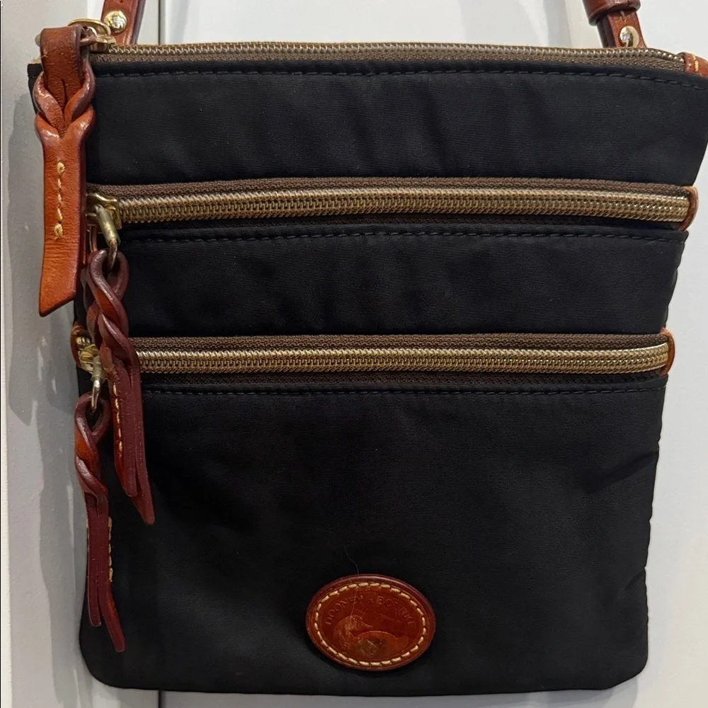 Dooney & Bourke Black Nylon Messenger with Brown Leather Trim bag clutch travel